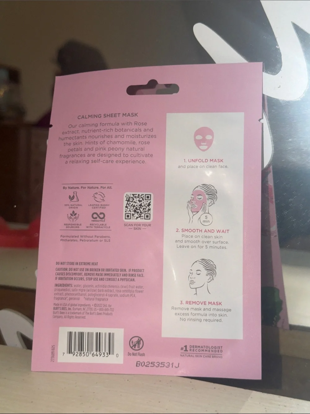 Burt's Bees Rose Calming Sheet Mask — Pink Packaging